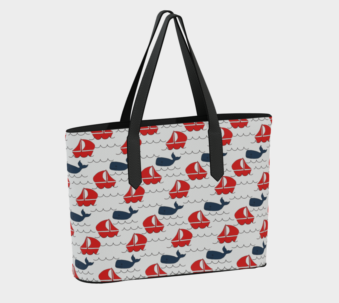 Boat, Whale and Water Leather Tote Bag