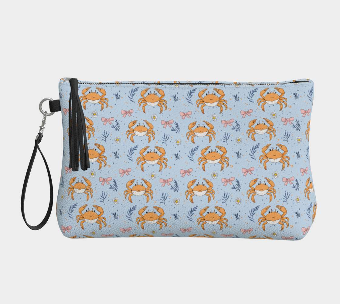 Blue with Crabs and Bows 1605 Vegan Leather Clutch Purse
