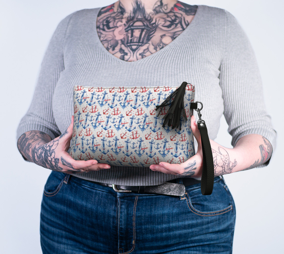 Blue, double red Vegan Leather Makeup Bag