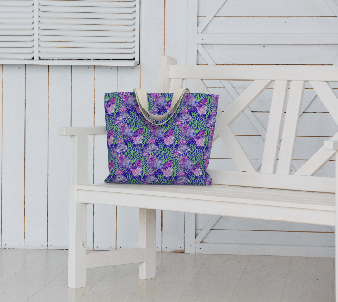 Fish in Green Coral Large Tote Bag
