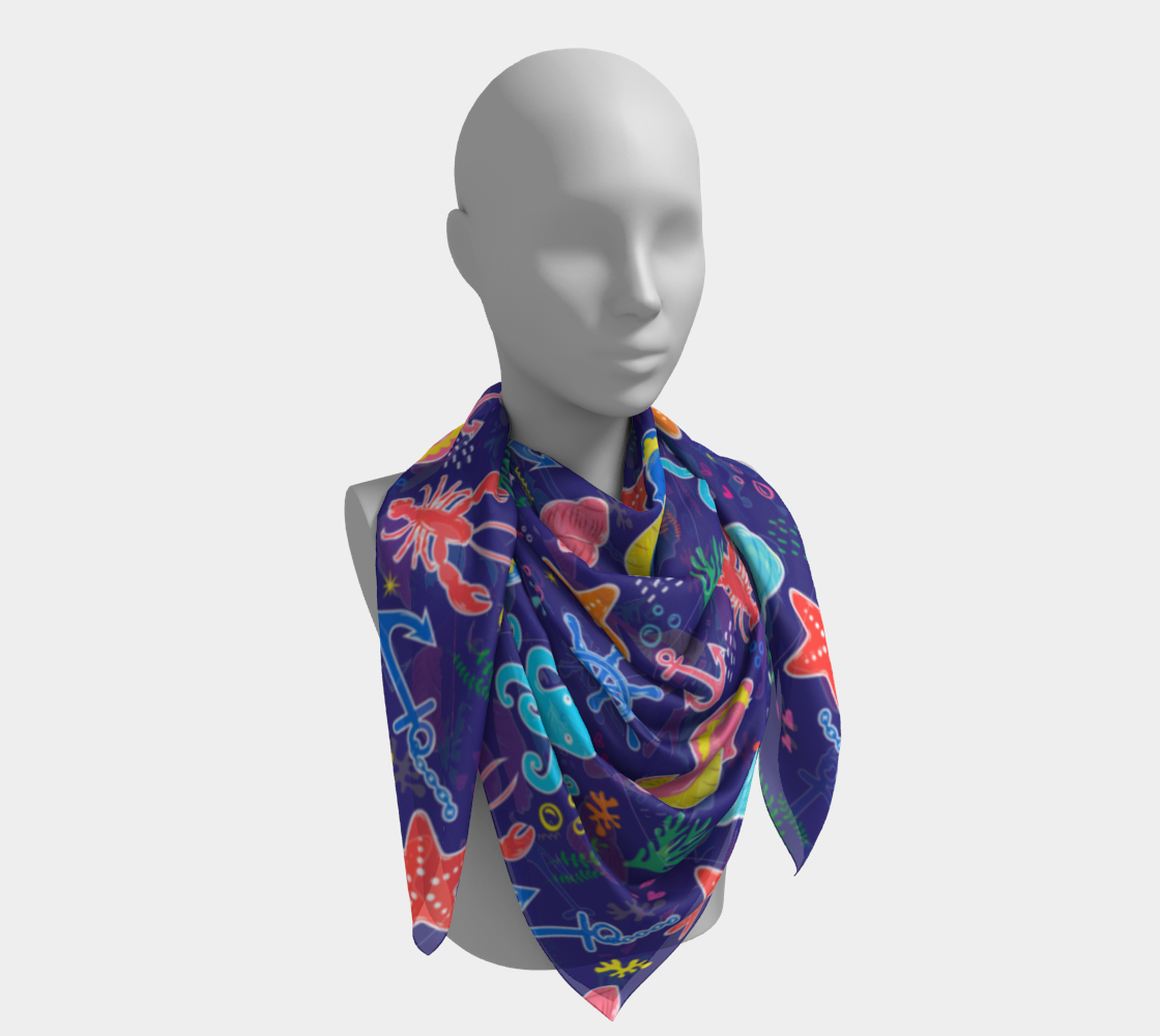 Royal Blue Under the Sea Square Scarf 171