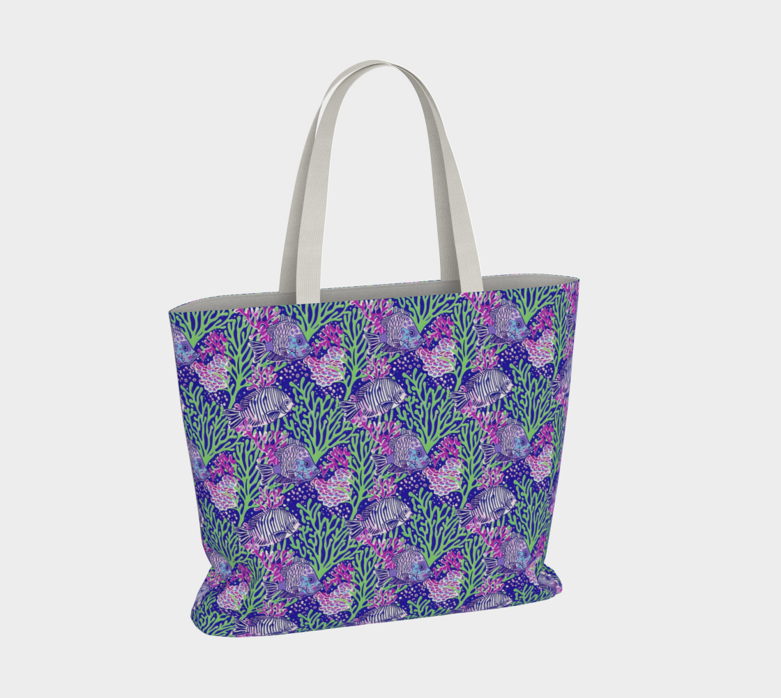 Fish in Green Coral Large Tote Bag