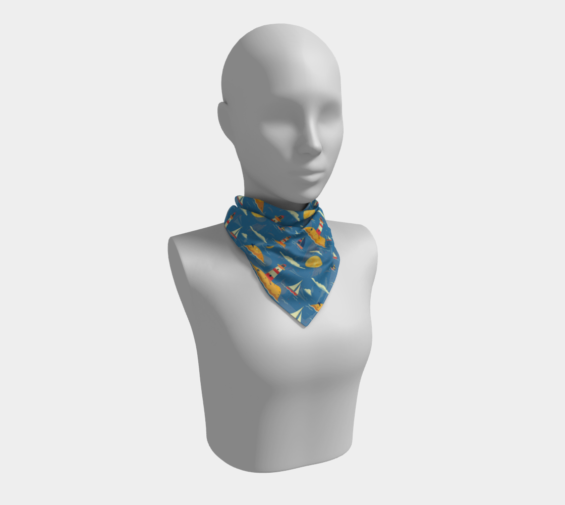 Blue Bag with Lighthouse and Sun on Land Vegan Leather Square Scarf