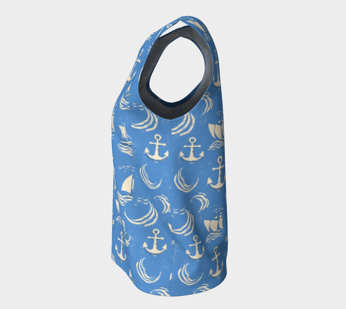 Blue Water with Cream Nautical Elements Loose Tank Top