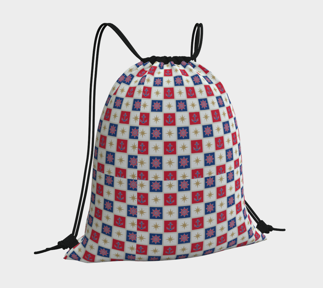 Anchor and Compass Cubes Drawstring Bag