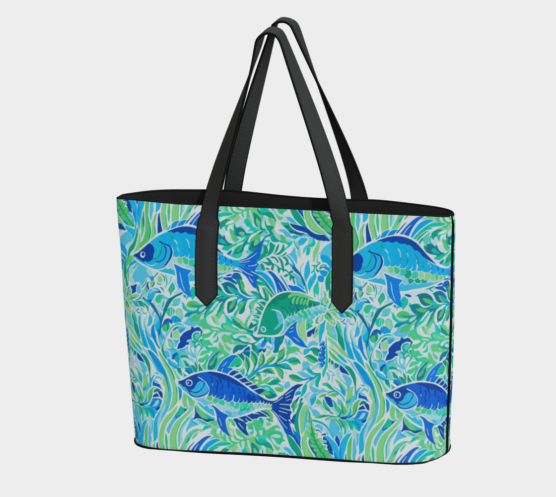336 blue fish vegan leather tote bag