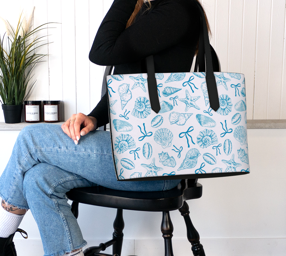 Summer Coquette Bow and Shells Vegan Leather Tote Bag 370
