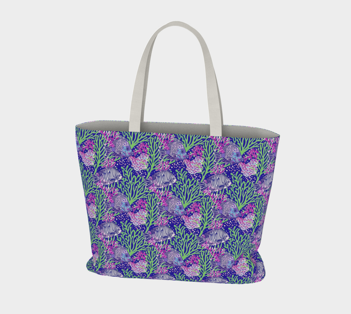 Fish in Green Coral Large Tote Bag