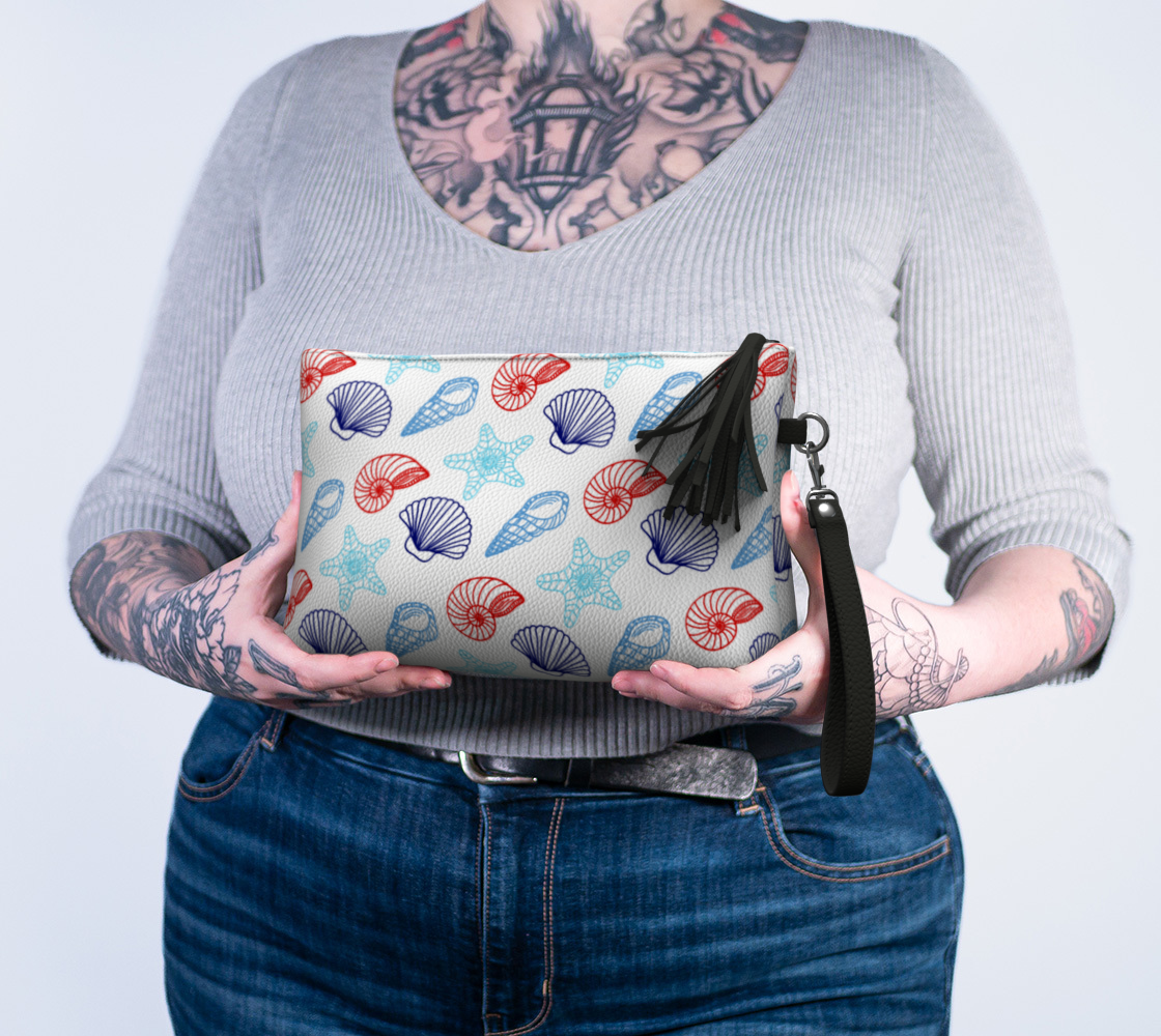 Red and Blue Shells Vegan Leather Crossbody Purse