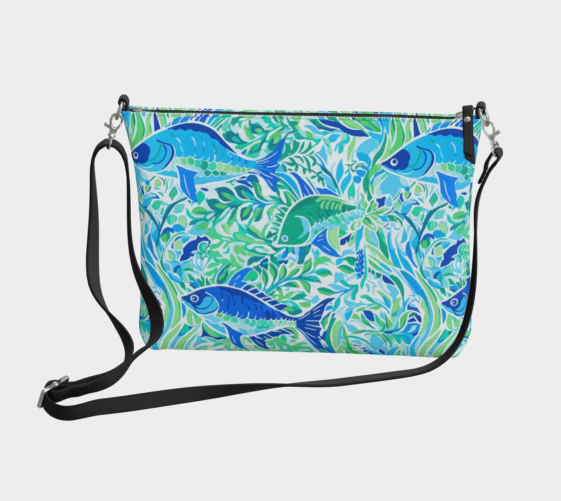 501 blue fish vegan leather crossbody tote