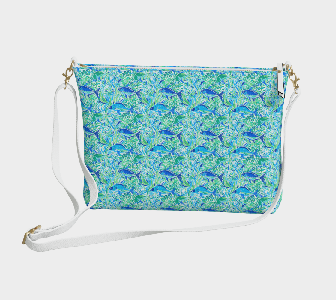 1888 adjusted blue fish vegan leather crossbody purse