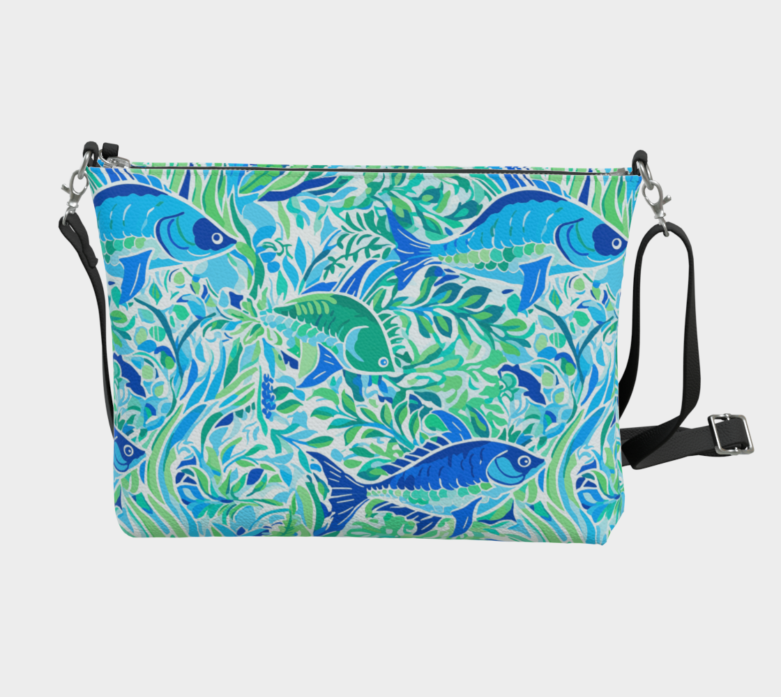 501 blue fish vegan leather crossbody tote