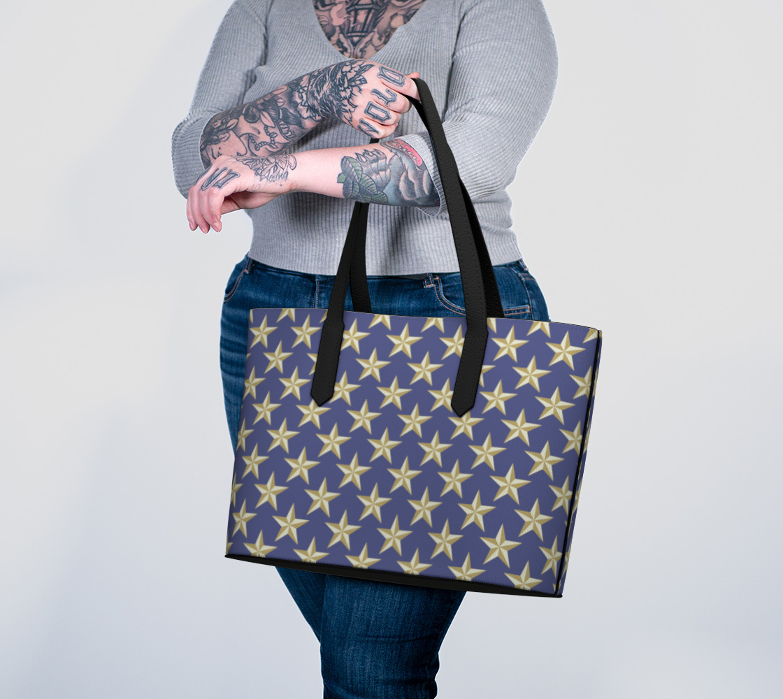 Gold Star on Blue Vegan Leather Tote