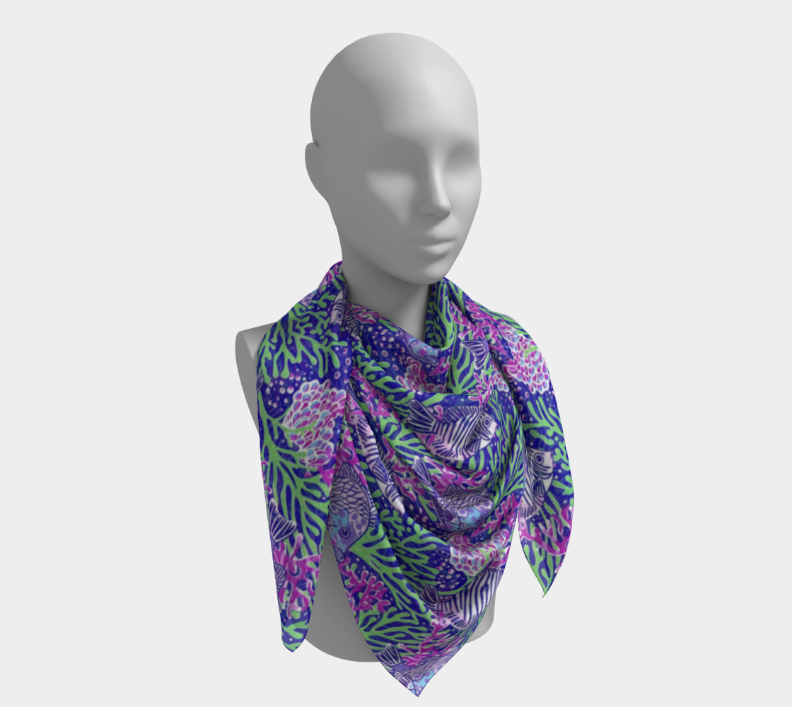 Fish in Green Coral Square Scarf