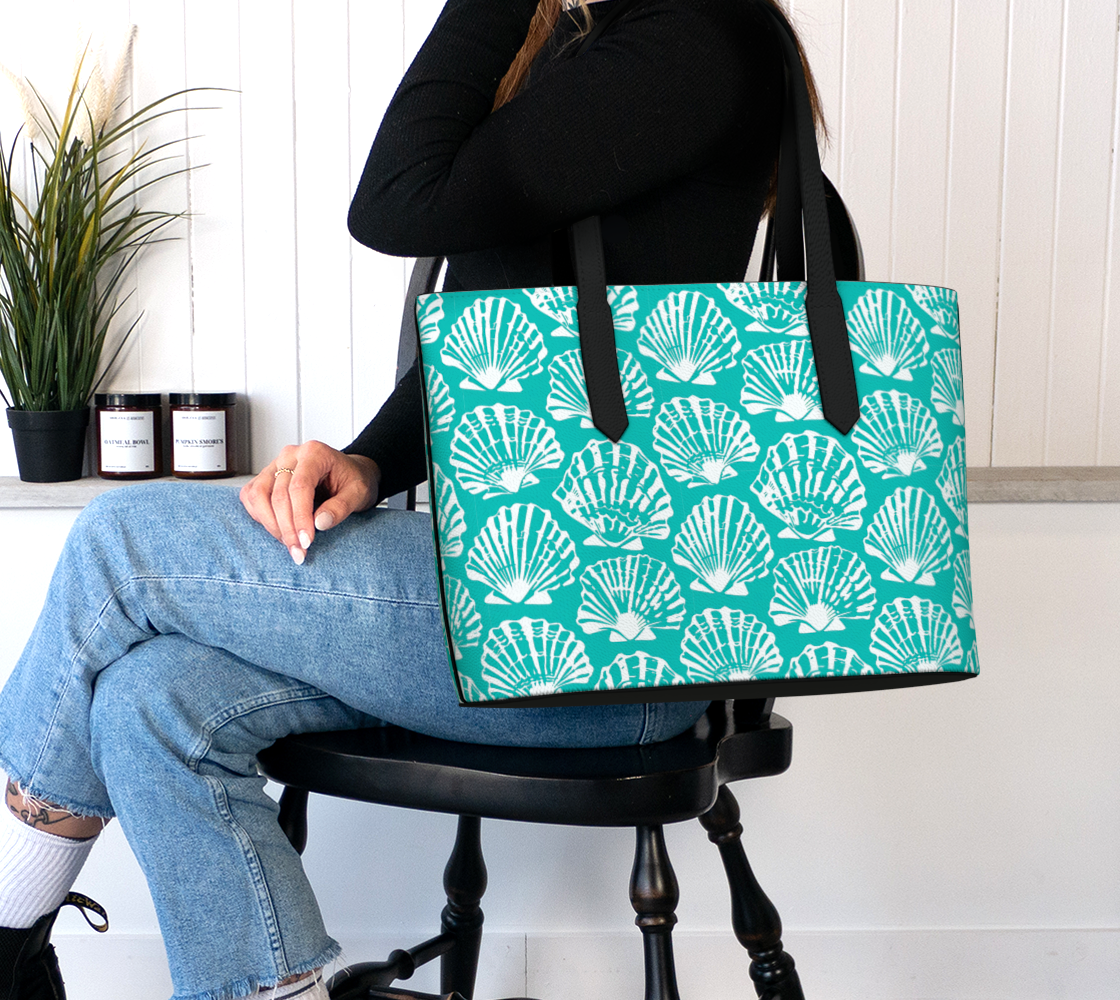 Teal Shell Vegan Leather Tote Bag