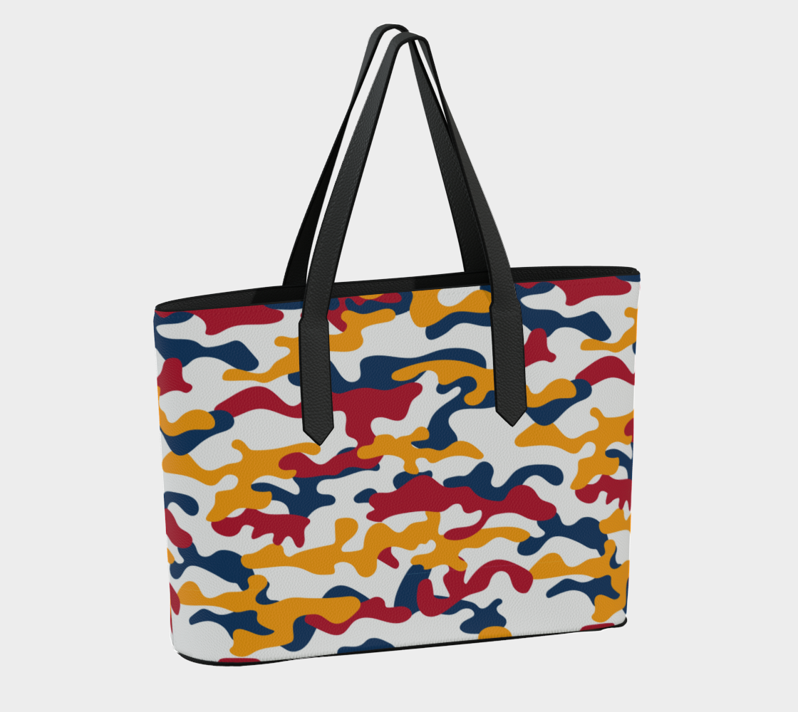 Red, Yellow, Green Camo 1015 VEGAN LEATHER TOTE BAG 1966 BETTER