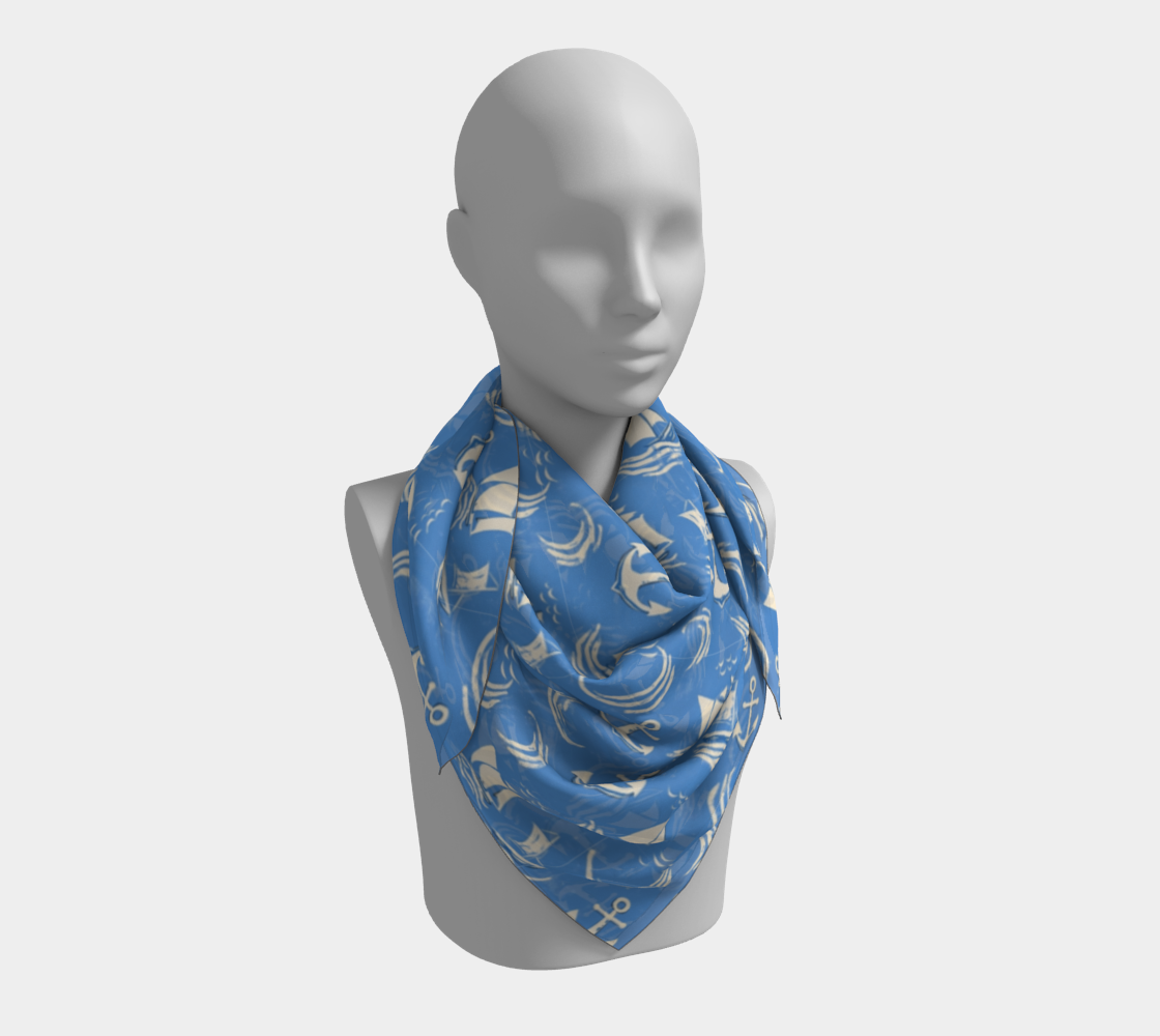 Blue Water with Cream Nautical Elements Square Scarf