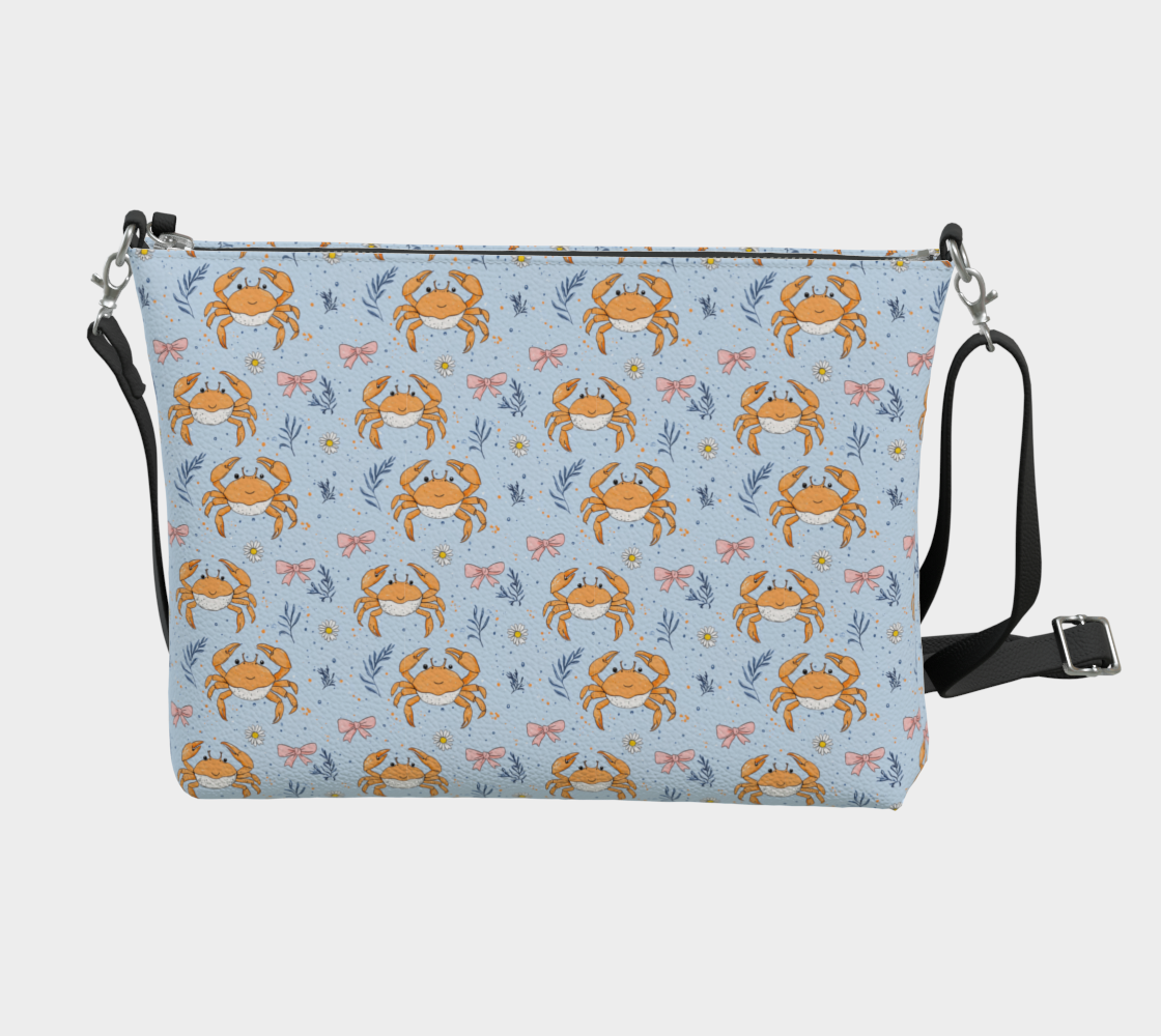 Blue with Crabs and Bows 1575 Vegan Leather Crossbody Purse