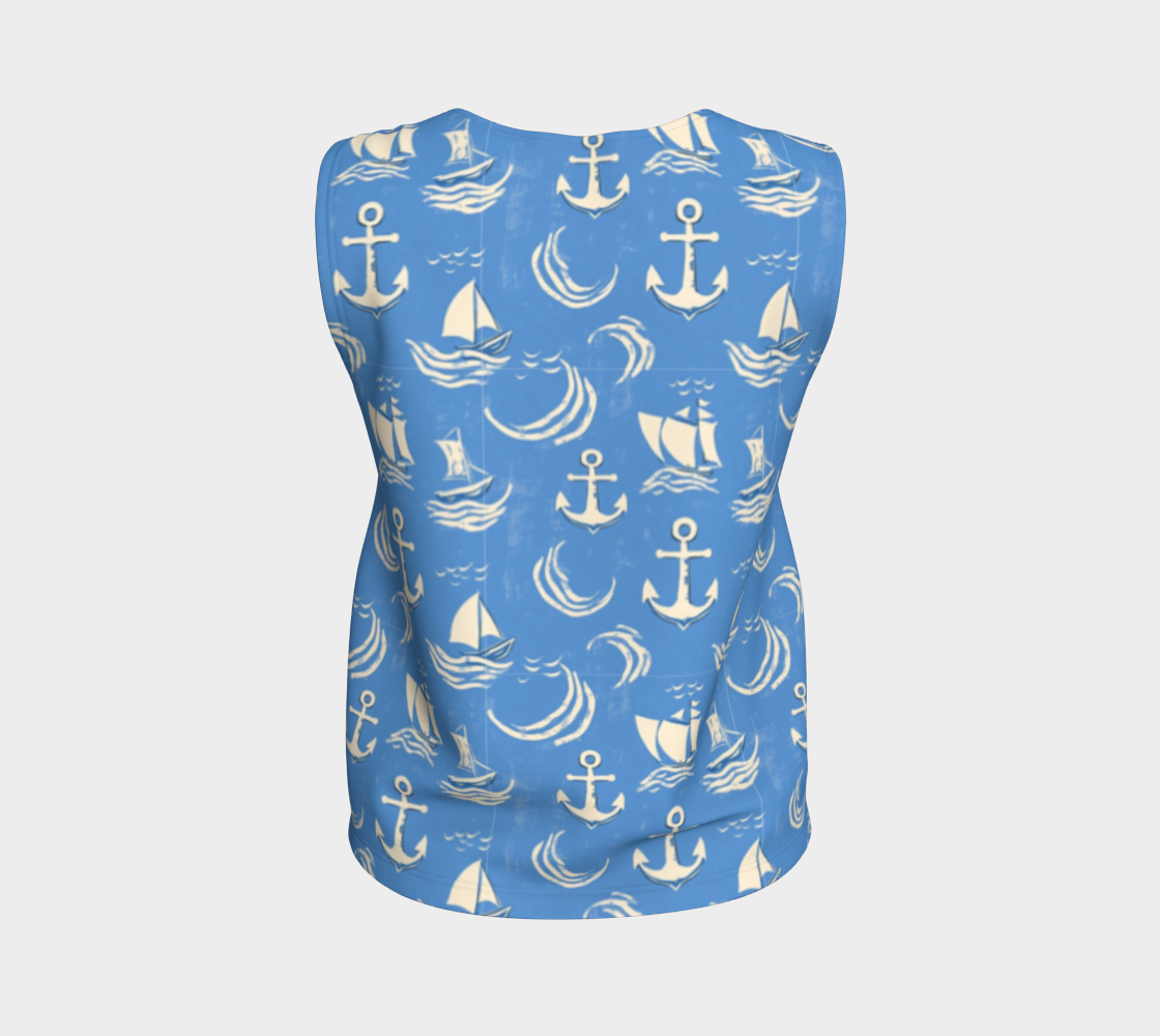 Blue Water with Cream Nautical Elements Loose Tank Top