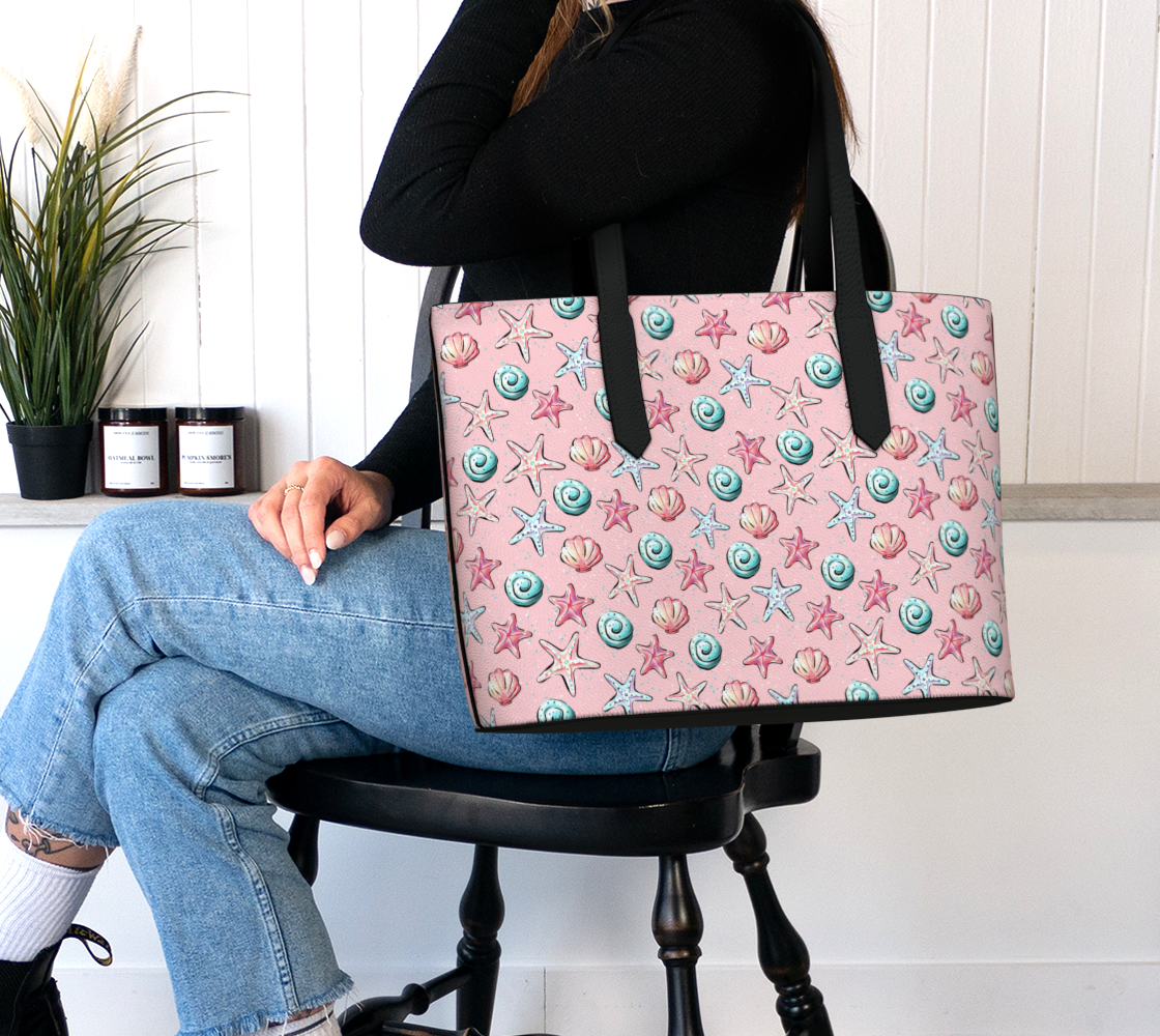 Pink Shells Vegan Leather Tote