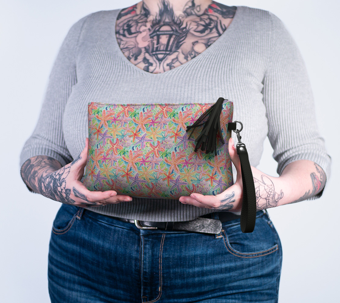 Multi Colored Starfish Vegan Leather Makeup Bag