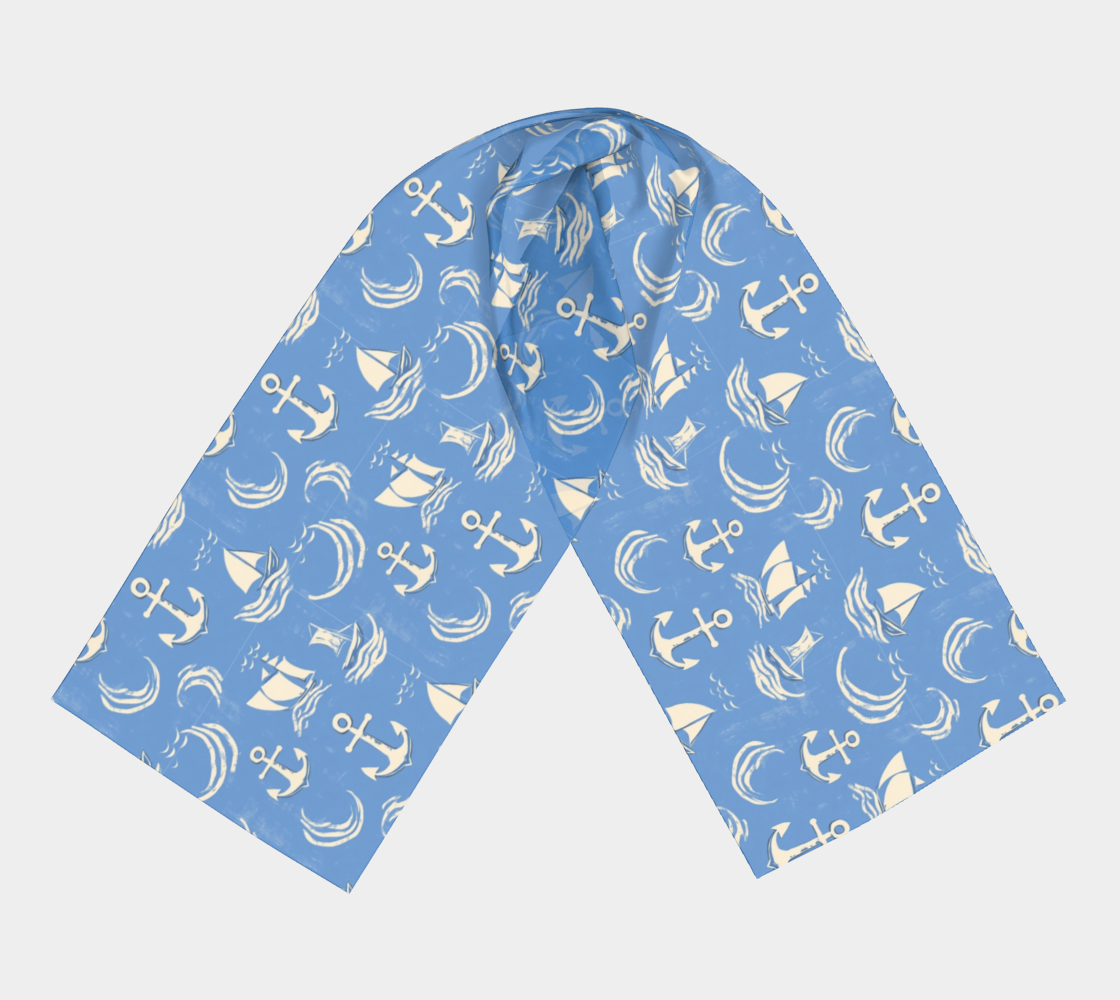Blue Water with Cream Nautical Elements Long Scarf