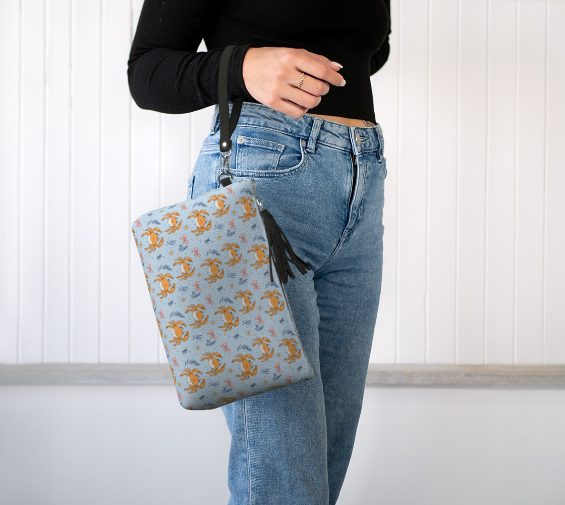 Blue with Crabs and Bows 1605 Vegan Leather Clutch Purse