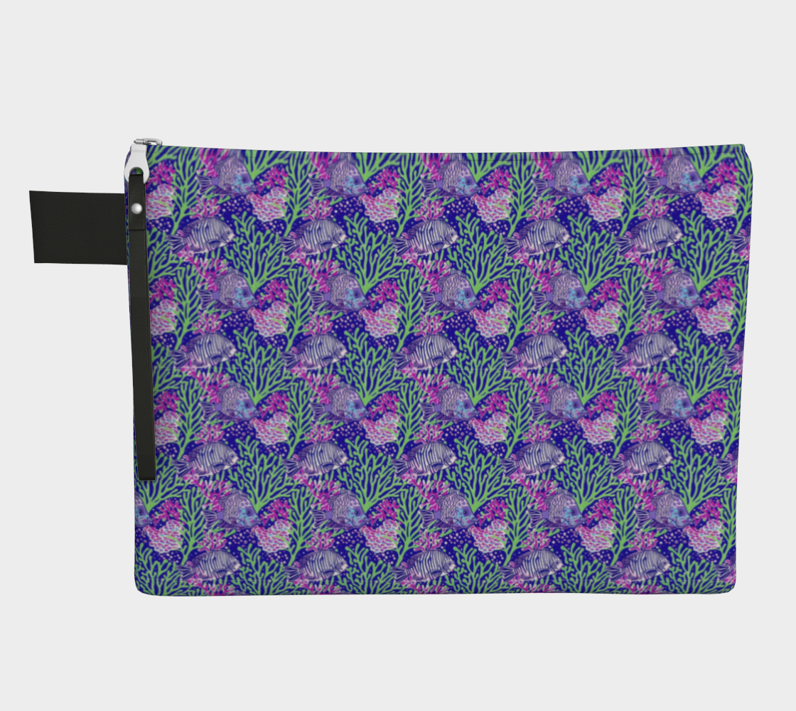Fish in Green Coral Vegan Leather Makeup Bag