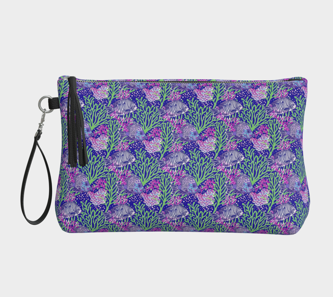 Fish in Green Coral Vegan Leather Makeup Bag