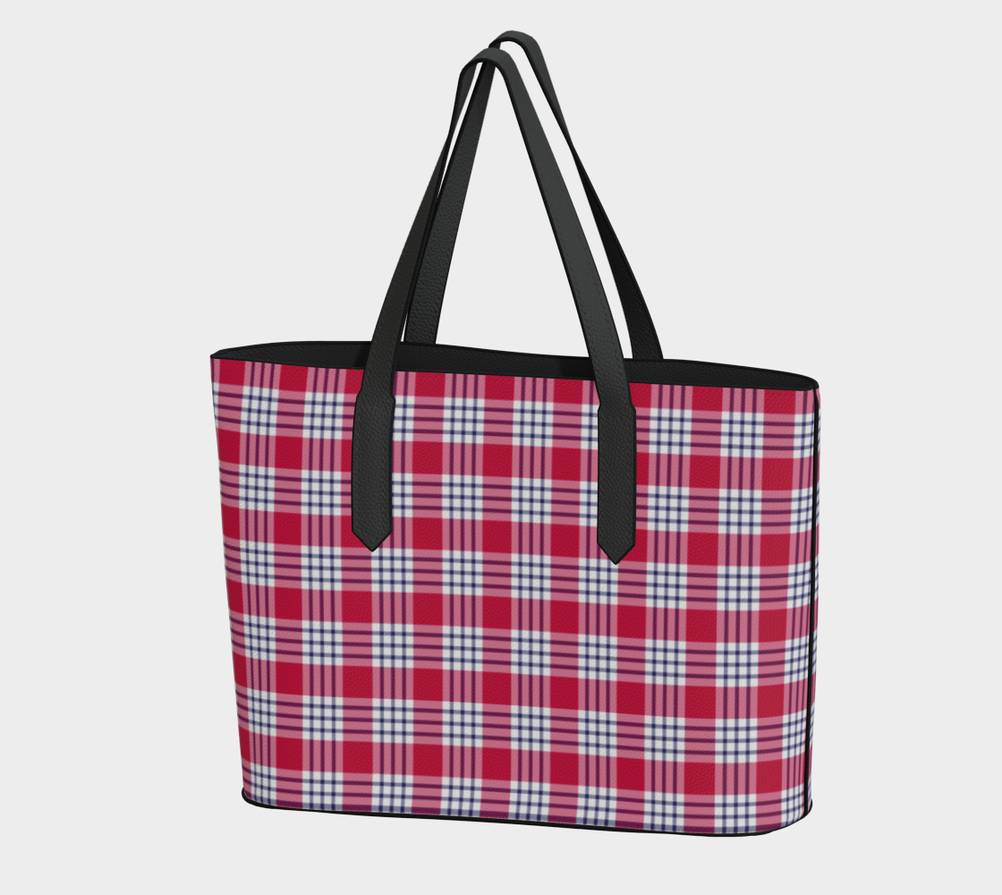 Red and Blue Plaid Vegan Leather Tote