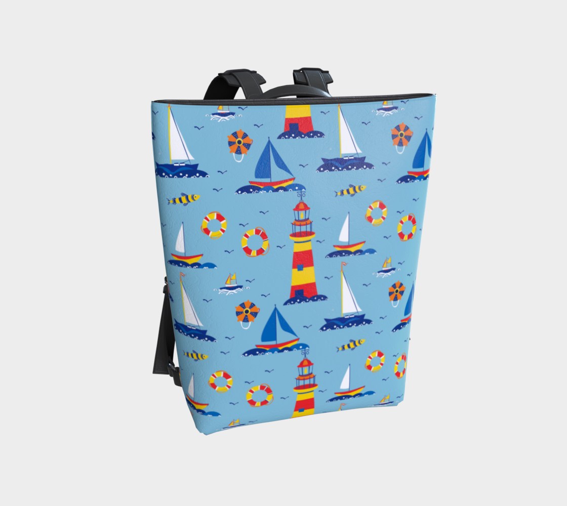 Cute Lighthouse Ocean Scene Vegan Leather Backpack