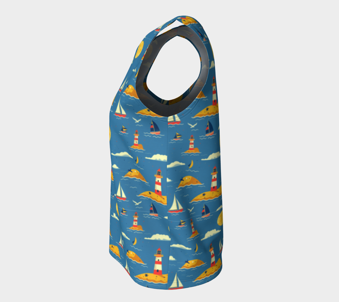 Blue Bag with Lighthouse and Sun on Land Loose Tank Top