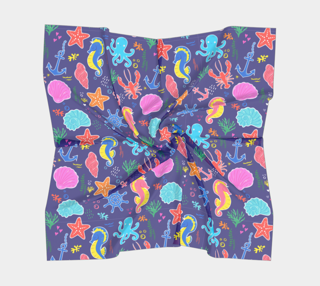 Royal Blue Under the Sea Square Scarf 171