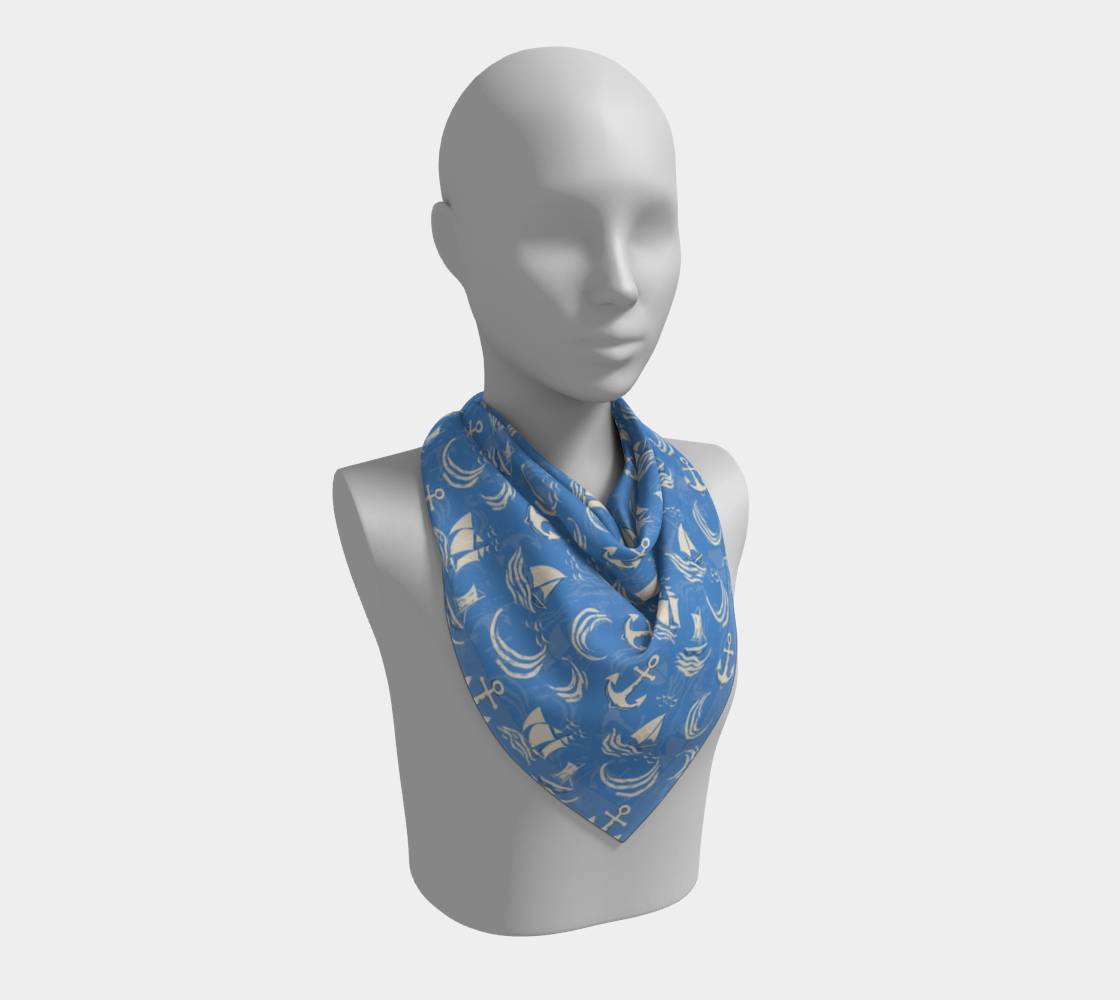 Blue Water with Cream Nautical Elements Square Scarf