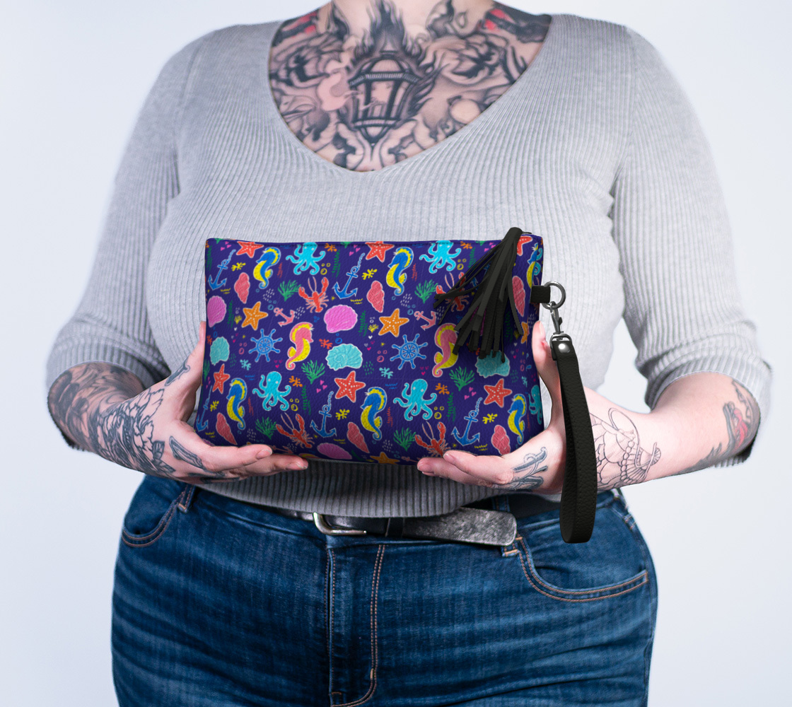 Royal Blue Under the Sea Vegan Leather Crossbody Purse 939