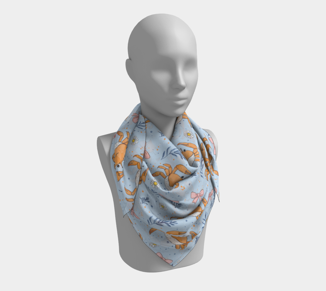 Blue with Crabs and Bows 212 Square Scarf