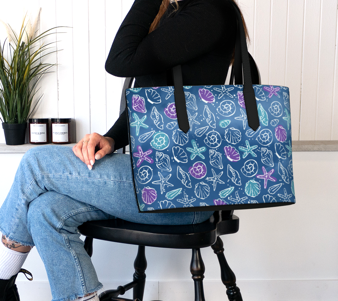 Blue Shells Vegan Leather Tote Bag