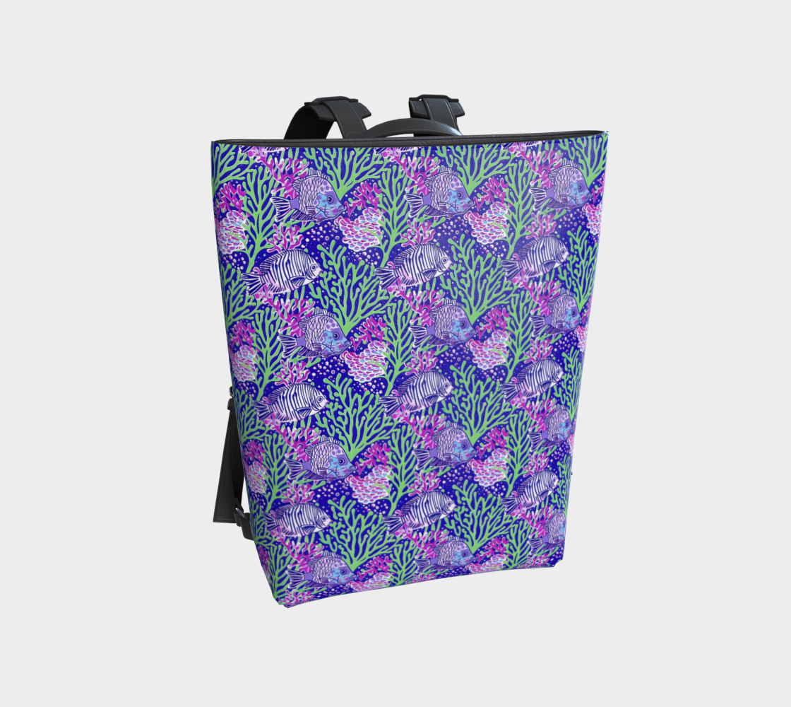 Fish in Green Coral Vegan Leather Backpack