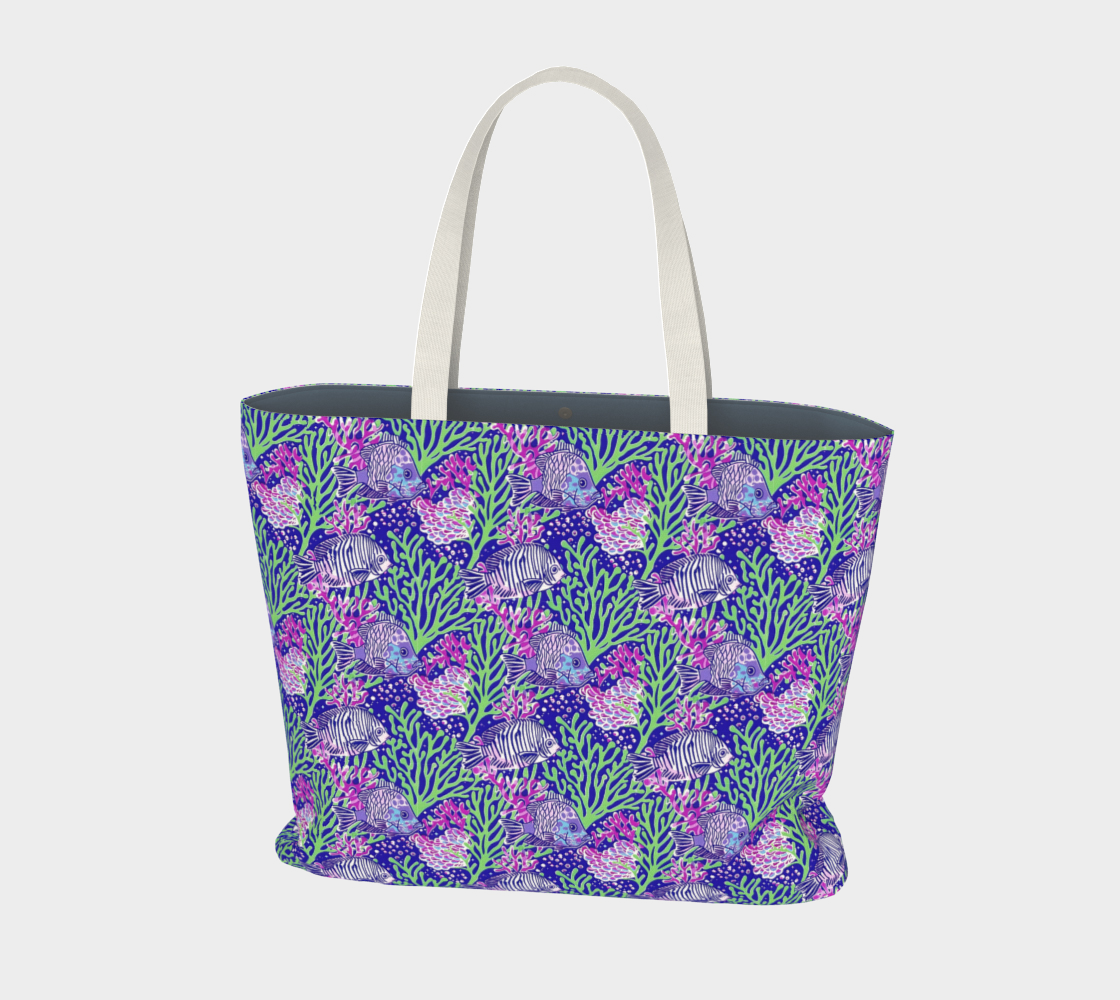 Fish in Green Coral Large Tote Bag