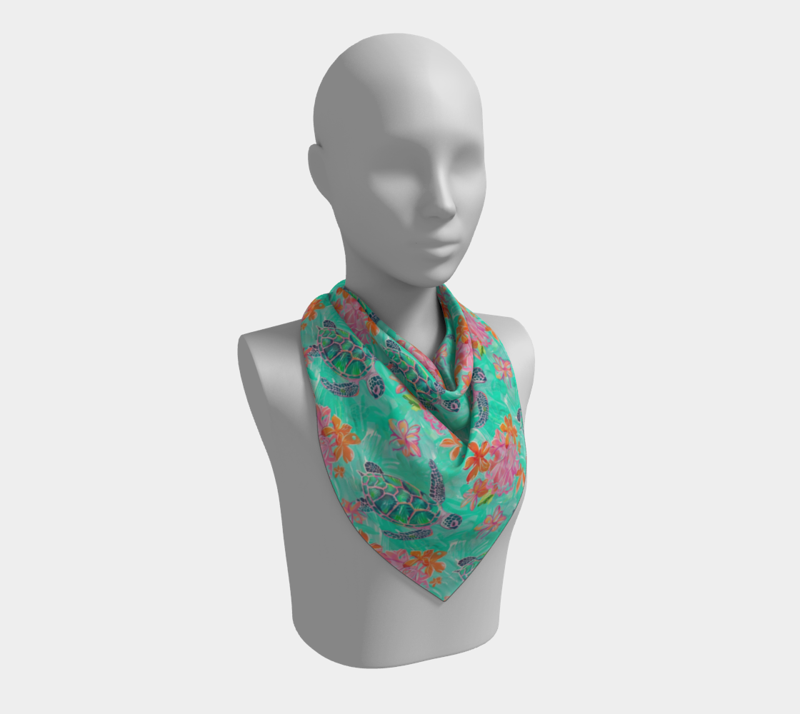 Turtles and Flowers Square Scarf