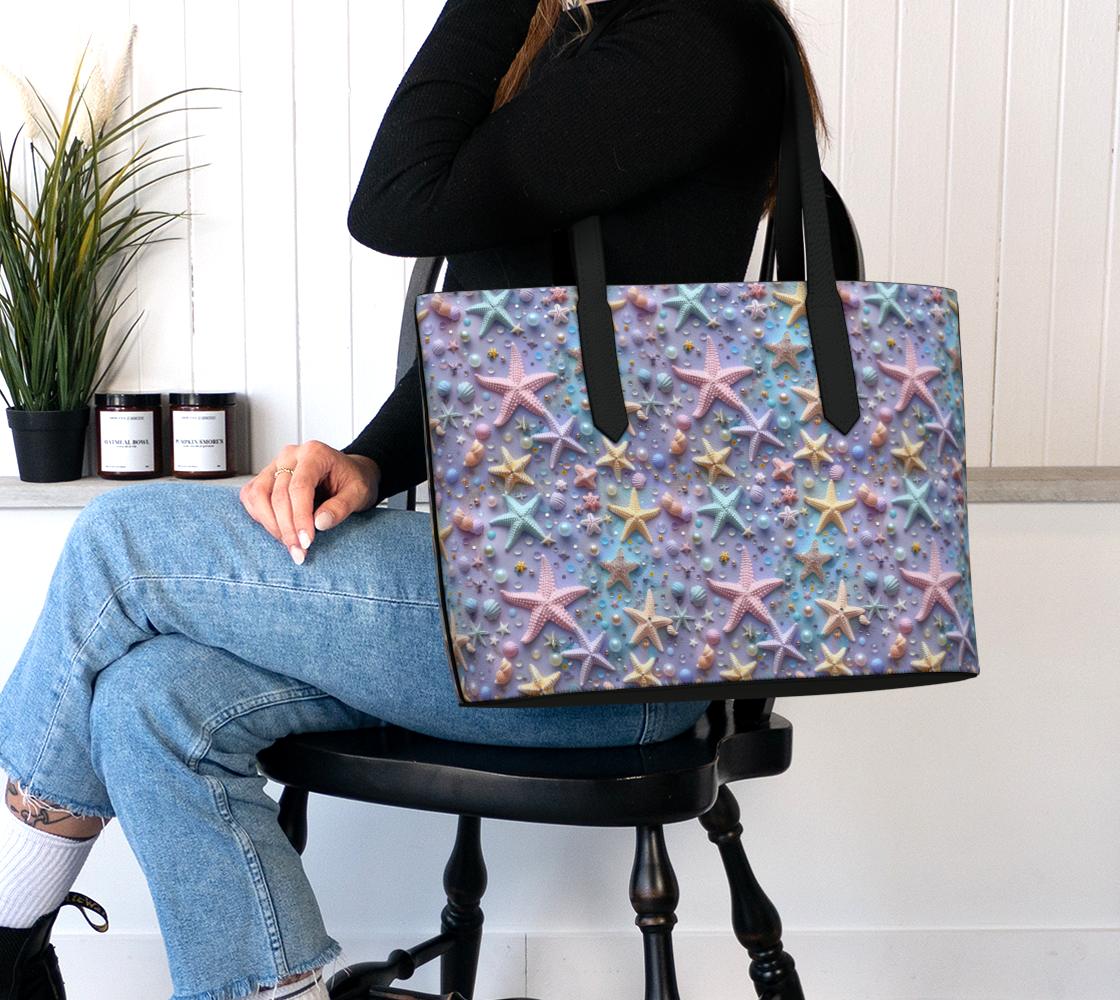 Lilac Starfish Vegan Leather Tote Bag 598