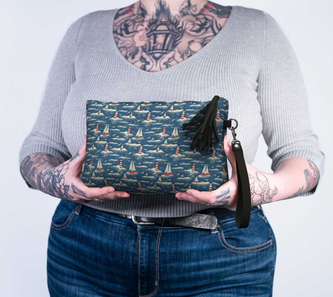 Blue, White, Red Crossbody Makeup Bag