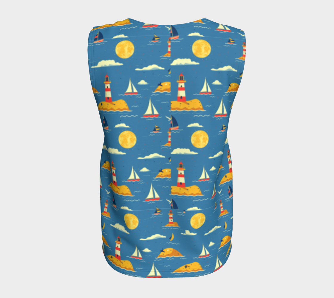 Blue Bag with Lighthouse and Sun on Land Loose Tank Top