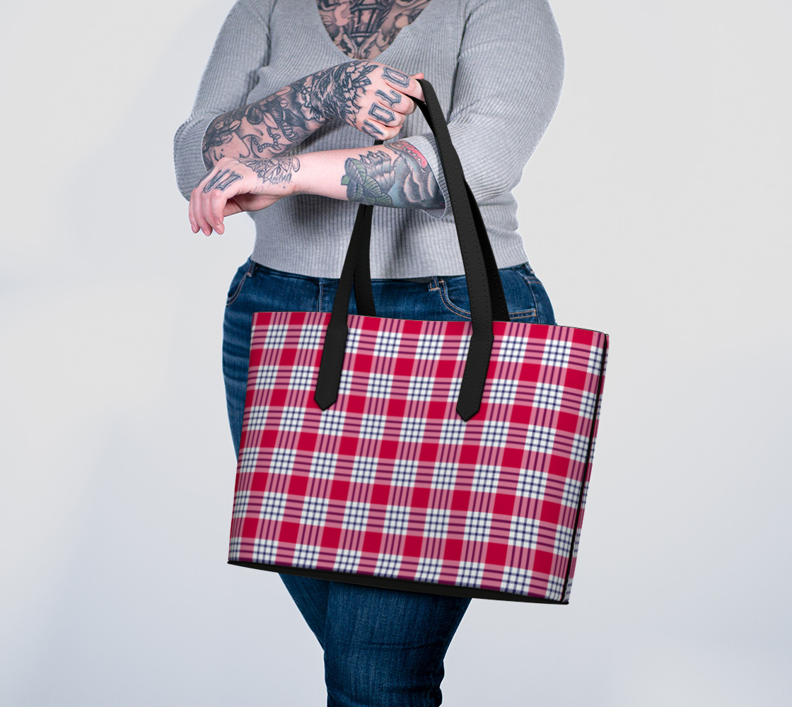 Red and Blue Plaid Vegan Leather Tote