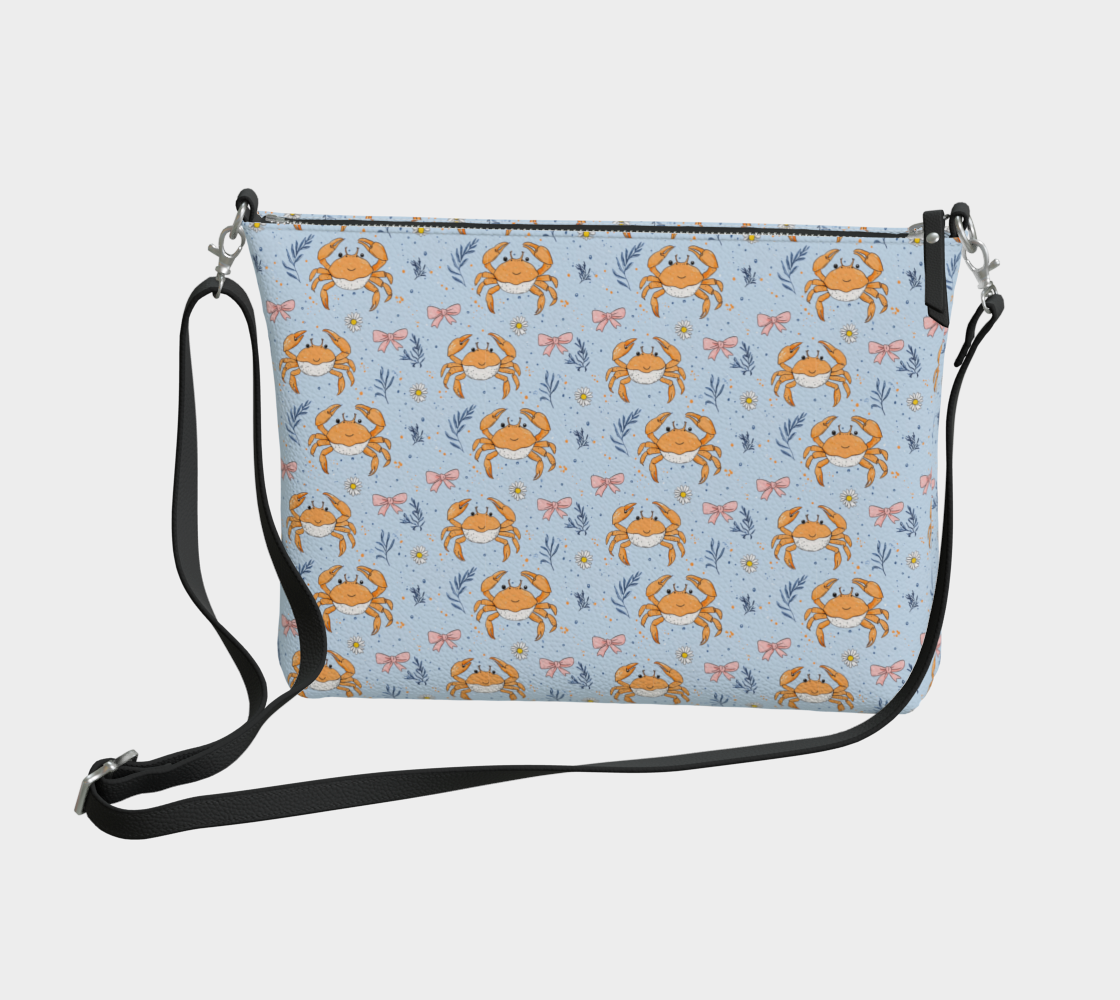 Blue with Crabs and Bows 1575 Vegan Leather Crossbody Purse