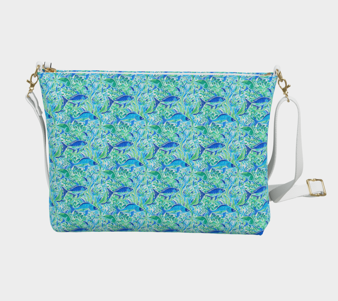 1888 adjusted blue fish vegan leather crossbody purse
