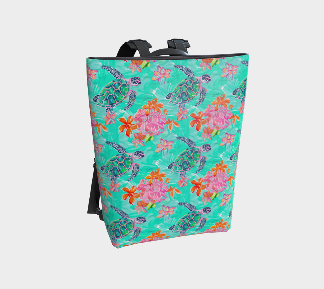 Turtles and Flowers Vegan Leather Tote Bag