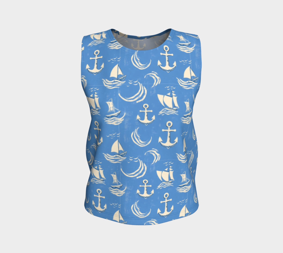 Blue Water with Cream Nautical Elements Loose Tank Top