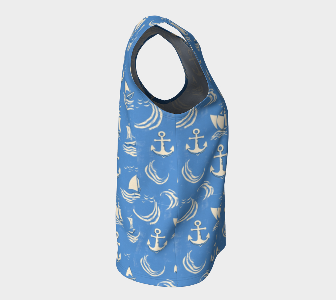 Blue Water with Cream Nautical Elements Loose Tank Top
