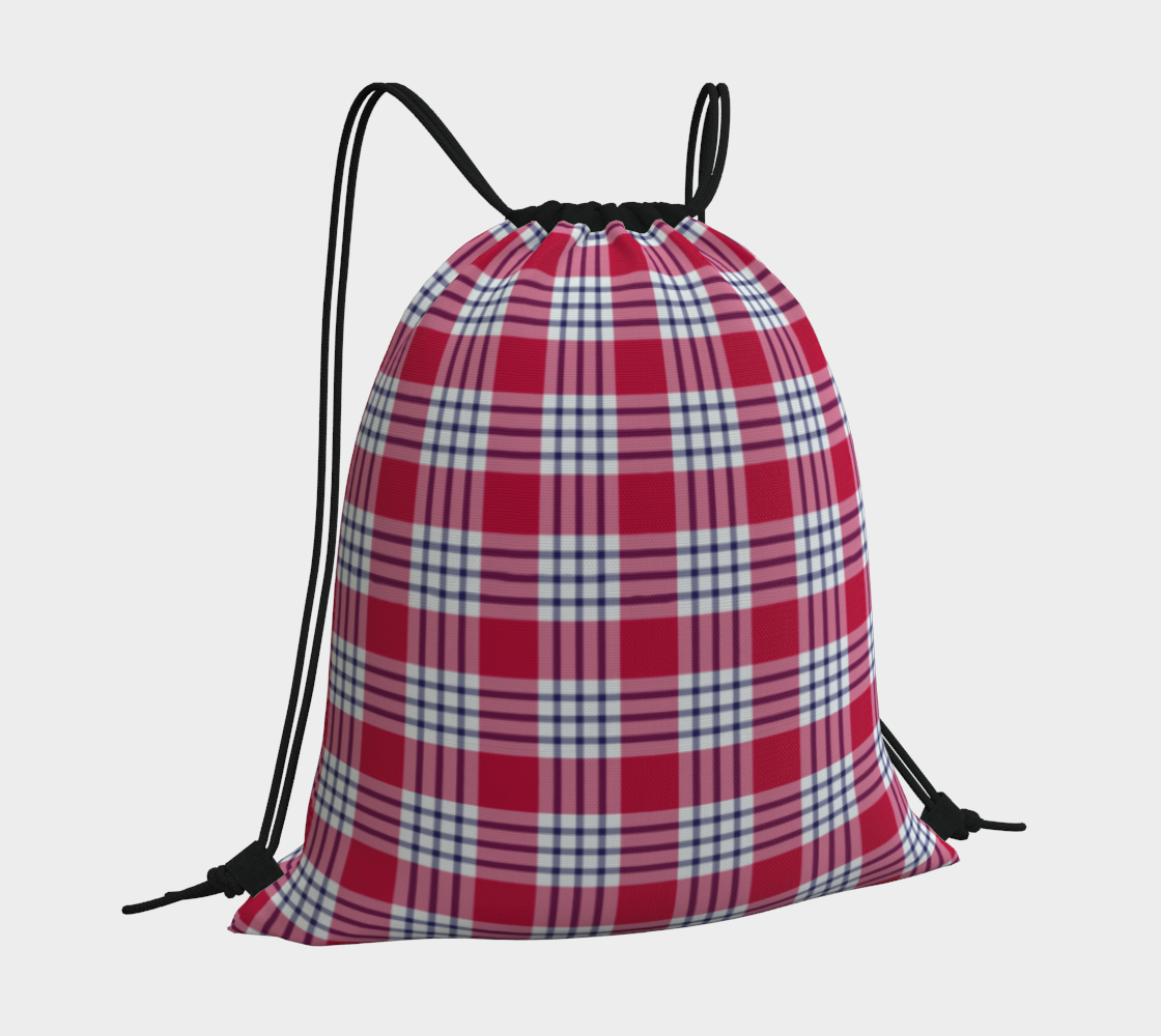 Red and Blue Plaid Drawstring Bag